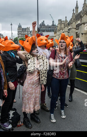 Brian May attends a Keep the Fox Hunting Ban protest outside the Houses of Parliament.  Featuring: View Where: London, United Kingdom When: 14 Jul 2015 Stock Photo