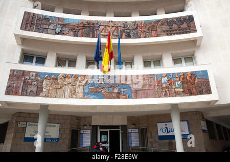 Government office with history mural Melilla autonomous city state Spanish territory in north Africa, Spain Stock Photo