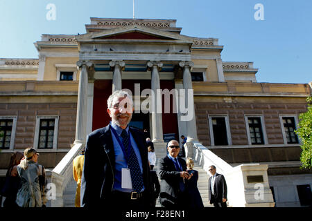 Athens, Greece. 14th Sep, 2015. American economist PAUL KRUGMAN attends at Athens Democracy Forum in Old Parliament Building in Athens. The Athens Democracy Forum 2015, organized by the New York Times (NYT), will be held September 13-15 at the Megaron Athens and at the Ancient Agora of Athens. The Forum, presented in cooperation with the United Nations Democracy Fund and the City of Athens, will reflect on the state of liberal democraciesand the major challenges they face in the world today. Credit:  ZUMA Press, Inc./Alamy Live News Stock Photo