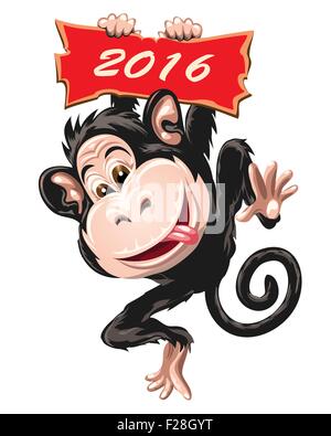 Fire Monkey symbol 2016. Illustration in cartoon style. Isolated on white. Stock Vector