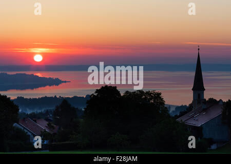 Sunset over Chiemsee lake, Bavaria, Germany Stock Photo