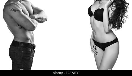 Man and woman's bodies isolated on a white background Stock Photo