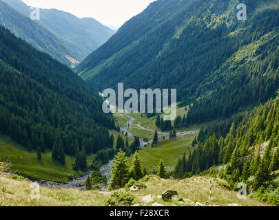 Mountain landscape with afforested valley and a small river Stock Photo