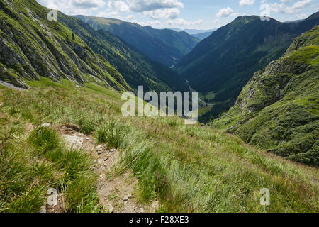 Mountain landscape with afforested valley and a small river Stock Photo