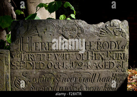 Old gravestone in St. John the Baptist churchyard, Whitwick, Leicestershire, England, UK Stock Photo