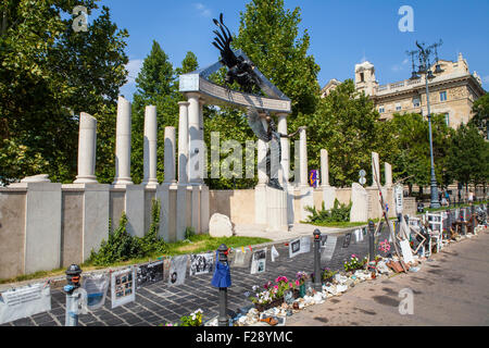 A memorial dedicated to the victims of Nazi Occupation during the Second World War in Budapest, Hungary. Stock Photo