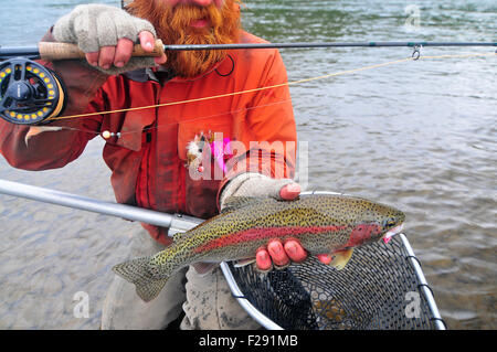 Alaska's Aniak River and its braids offer great fly fishing for rainbow trout in remote, beautiful waters. Stock Photo