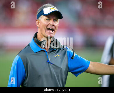 Santa Clara, CA. 3rd Sep, 2015. San Diego Chargers head coach Mike McCoy on the sideline during the NFL football game between the San Diego Chargers and the San Francisco 49ers at Levi's Stadium in Santa Clara, CA. The Niners defeated the Chargers 14-12. Damon Tarver/Cal Sport Media/Alamy Live News Stock Photo