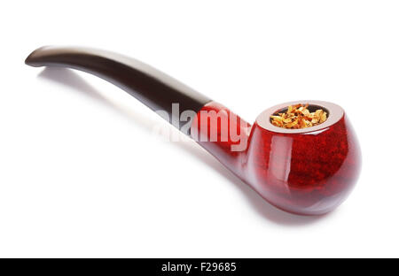red wooden tobacco pipe, isolated on white Stock Photo
