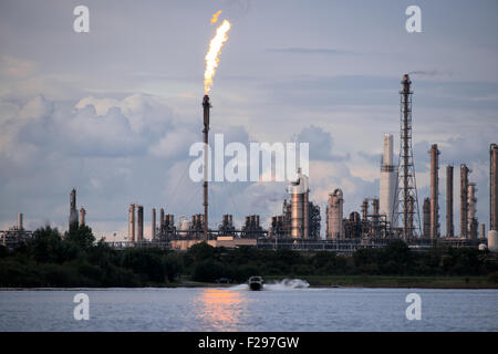 Dow chemical plant burned its residual off after a fault in the production Stock Photo