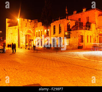 Jaffa Gate at Night, Jerusalem, Israel Stock Photo