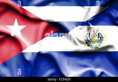 Waving flag of El Salvadorand Cuba Stock Photo