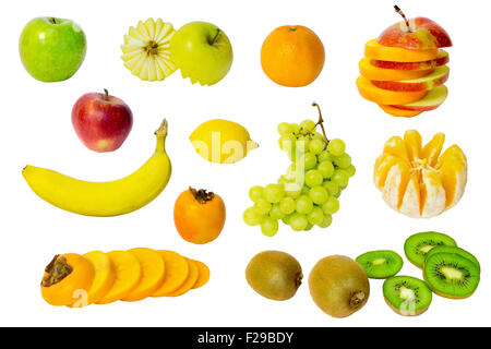 Assortment of exotic fruits isolated on white Stock Photo