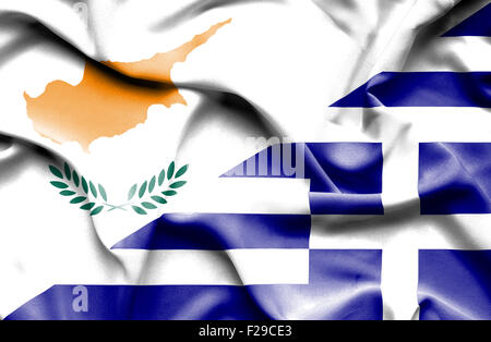 Waving flag of Greece and Cyprus Stock Photo