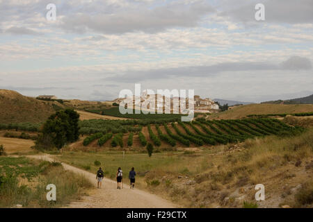 Pilgrims on the road, Way of St. James Stock Photo