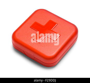 Red Square First Aid Kit Isolated on White Background. Stock Photo