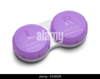 Purple Plastic Contact Container Isolated on White Background. Stock Photo