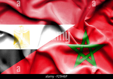 Waving flag of Morocco and Egypt Stock Photo