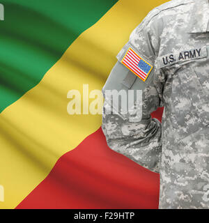American soldier with flag on background series - Republic of the Congo - Congo-Brazzaville Stock Photo