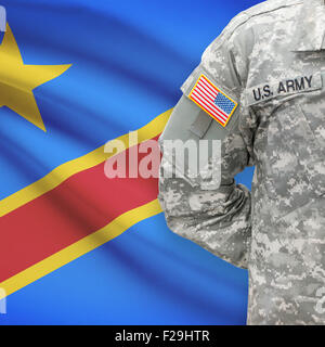 American soldier with flag on background series - Democratic Republic of the Congo - Congo-Kinshasa Stock Photo