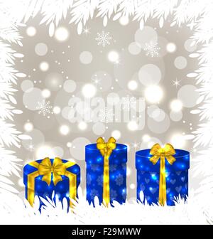 Christmas gift boxes on glowing background Stock Vector
