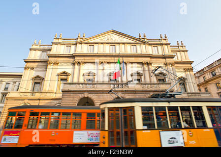 Tram next to the Teatro alla Scala in Milan Stock Photo