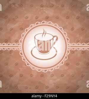 Old grunge background with coffee label - cup, coffee bean's tex Stock Vector
