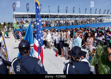 Miami Beach Florida,Oath of Citizenship Ceremony,immigrants,naturalization,citizen,swearing in,new citizens,allegiance,Customs Honor Guard,FL150326025 Stock Photo