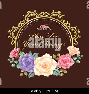 gorgeous floral cards with golden frames isolated on brown background Stock Vector