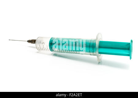 Dirty used glass syringe isolated on white Stock Photo