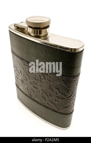 Hip flask isolated on white background Stock Photo