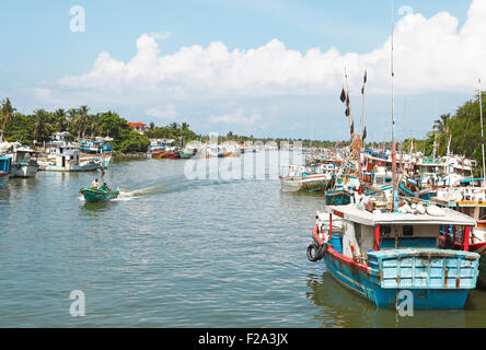 Fishing boats at the Dutch Canal Lagoon, Negombo, Western Province, Ceylon, Sri Lanka Stock Photo