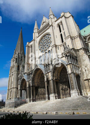 Cathedral of Our Lady of Chartres, a medieval Catholic cathedral in Chartres, France, about 80 kilometers southwest of Paris. Stock Photo