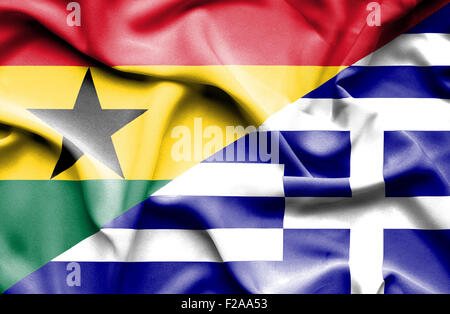 Waving flag of Greece and Ghana Stock Photo