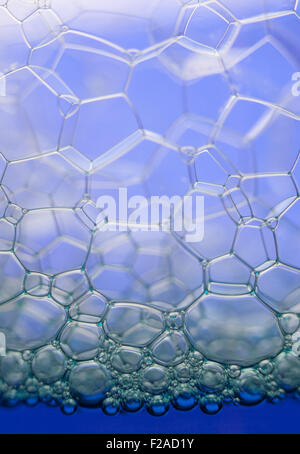 Soap bubbles extreme closeup - hexagonal shapes pattern Stock Photo