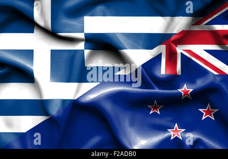 Waving flag of New Zealand and Stock Photo