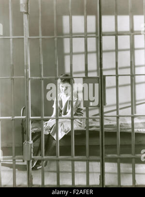 Woman behind bars (OLVI008 OU429 F) Stock Photo