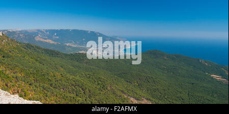 Panoramic view on Yalta city from the Ai-Petri mountain on Crimean peninsula Stock Photo