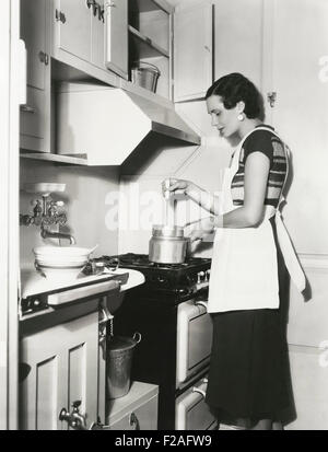 Woman preparing food in double broiler (OLVI008 OU300 F) Stock Photo