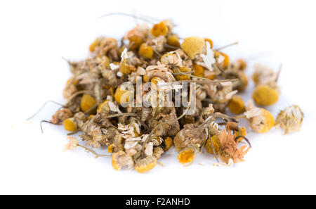 Dried Cmnomile (close-up shot) isolated on white Stock Photo