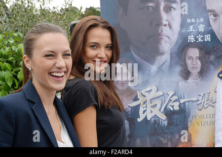 Prague, Czech Republic. 15th Sep, 2015. From left: Actress Natalia Germani and model Katerina Sokolova pose during a press conference on the upcoming Czech-Chinese historical TV series Last visa in Prague, Czech Republic, September 15, 2015. © Michal Dolezal/CTK Photo/Alamy Live News Stock Photo