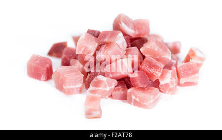 Portion of fresh diced Ham isolated on pure white background Stock Photo