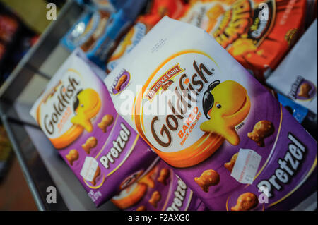 Pretzel. Goldfish Baked snack crackers of Pepperidge farm- galleta horneada de Pepperidge Farm Goldfish Stock Photo