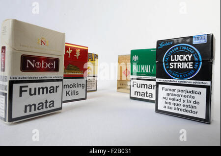 a set of cigarette of different brands- un juego de cigarrillo de diferentes marcas Stock Photo