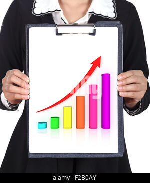 business woman holding a clipboard with business graph chart Stock Photo
