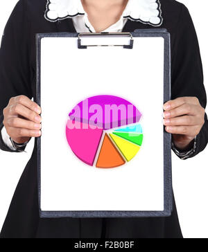 business woman holding a clipboard with business graph chart Stock Photo