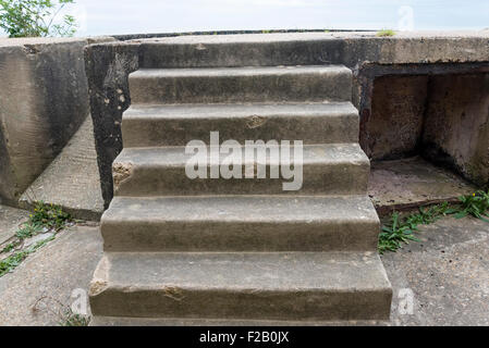 Steps in the eastern gun emplacement of the Emergency Coast battery built in 1941 as part of the WW2 defences for Newhaven Stock Photo