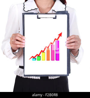 business woman holding a clipboard with business graph chart Stock Photo