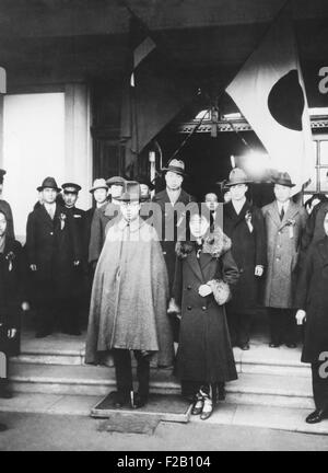 Emperor of Manchukuo, Henry Pu Yi, with his Japanese wife, Jung Vuan Pu-Yi, in Manchukuo. March 1932. The former Xuantong Emperor, headed a Manchurian Government controlled by the Japanese. (CSU 2015 9 1008) Stock Photo