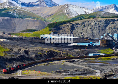 A horizontal landscape image of the Teck coal processing plant in the foothills of the rocky mountains near Cadomin Alberta Stock Photo